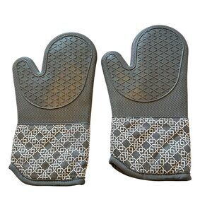 Silicone Shell Kitchen Oven Mitts Heat Resistant 500 Degrees Waterproof Set Gray